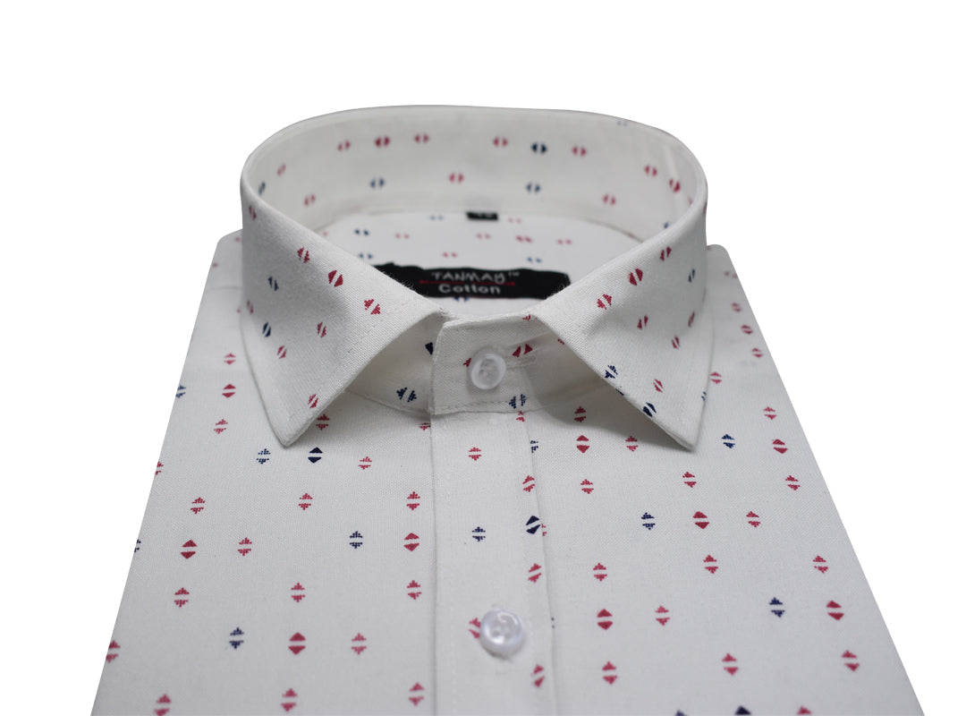 White Red Triangle Printed Cotton Shirt For Men's