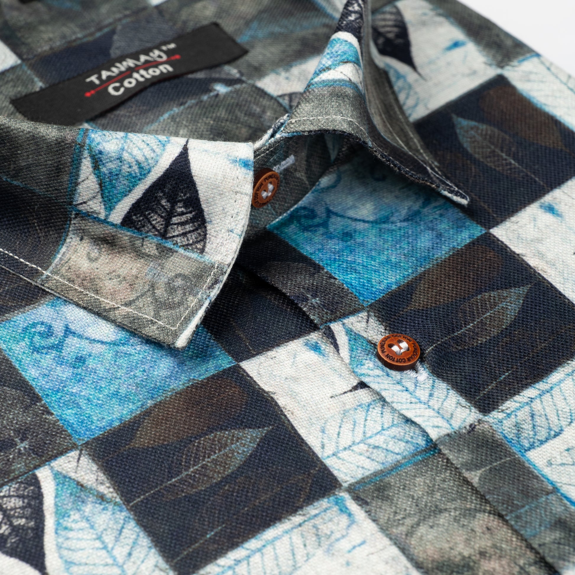 Blue Black Color Leaf Moroccan Printed Shirt For Men's