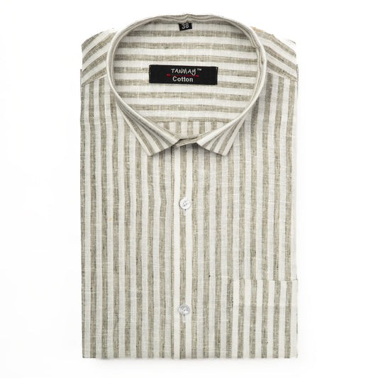 Tan Color Cotton Stripes Shirts For Men