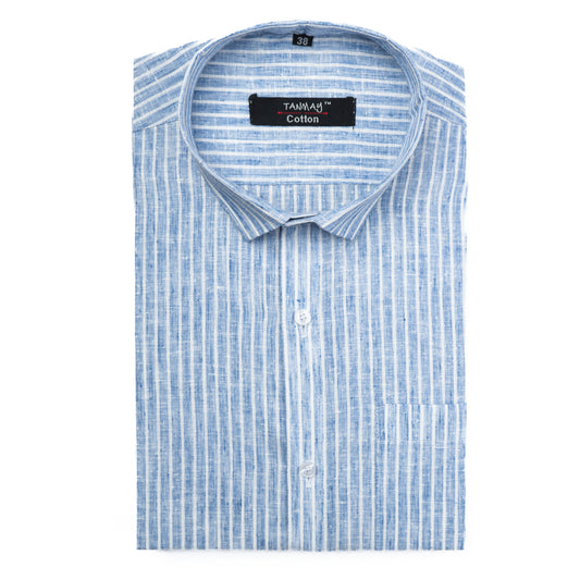 Blue Color Cotton Stripes Shirts For Men