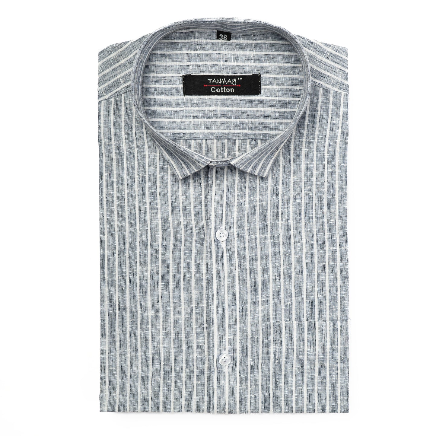 Grey Color Cotton Stripes Shirts For Men