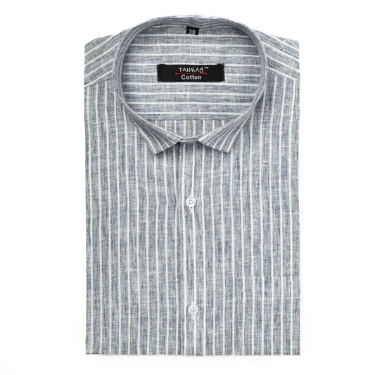 Grey Color Cotton Stripes Shirts For Men