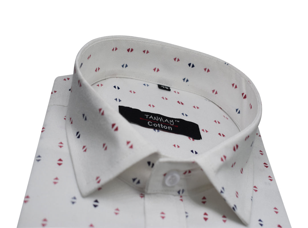 White Red Triangle Printed Cotton Shirt For Men's