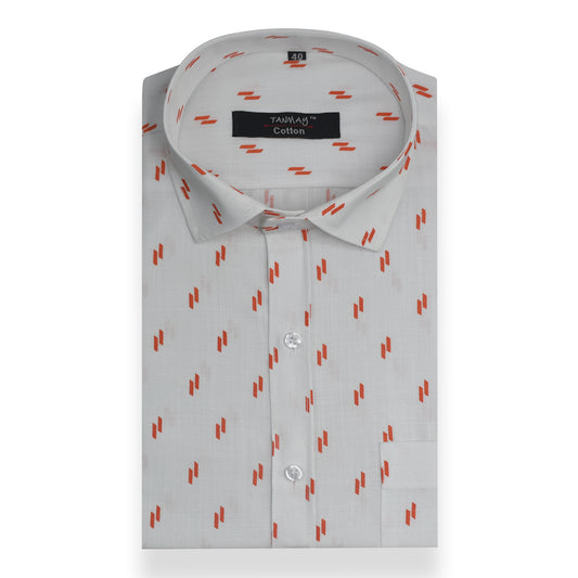 White Dark Orange Double Rectangle Printed Cotton Shirt For Men's