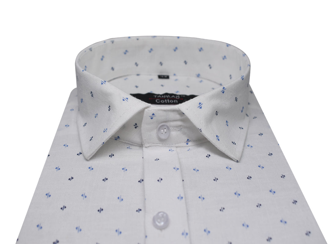 White Blue Arrow Printed Cotton Shirt For Men's