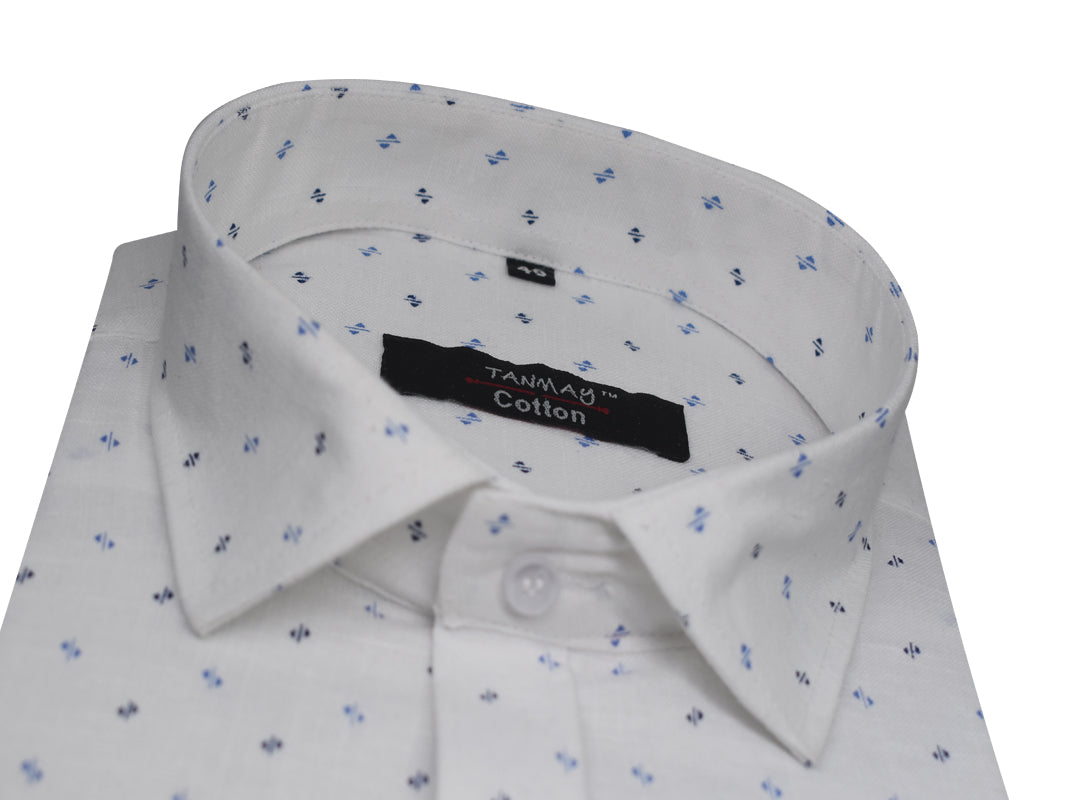 White Blue Arrow Printed Cotton Shirt For Men's
