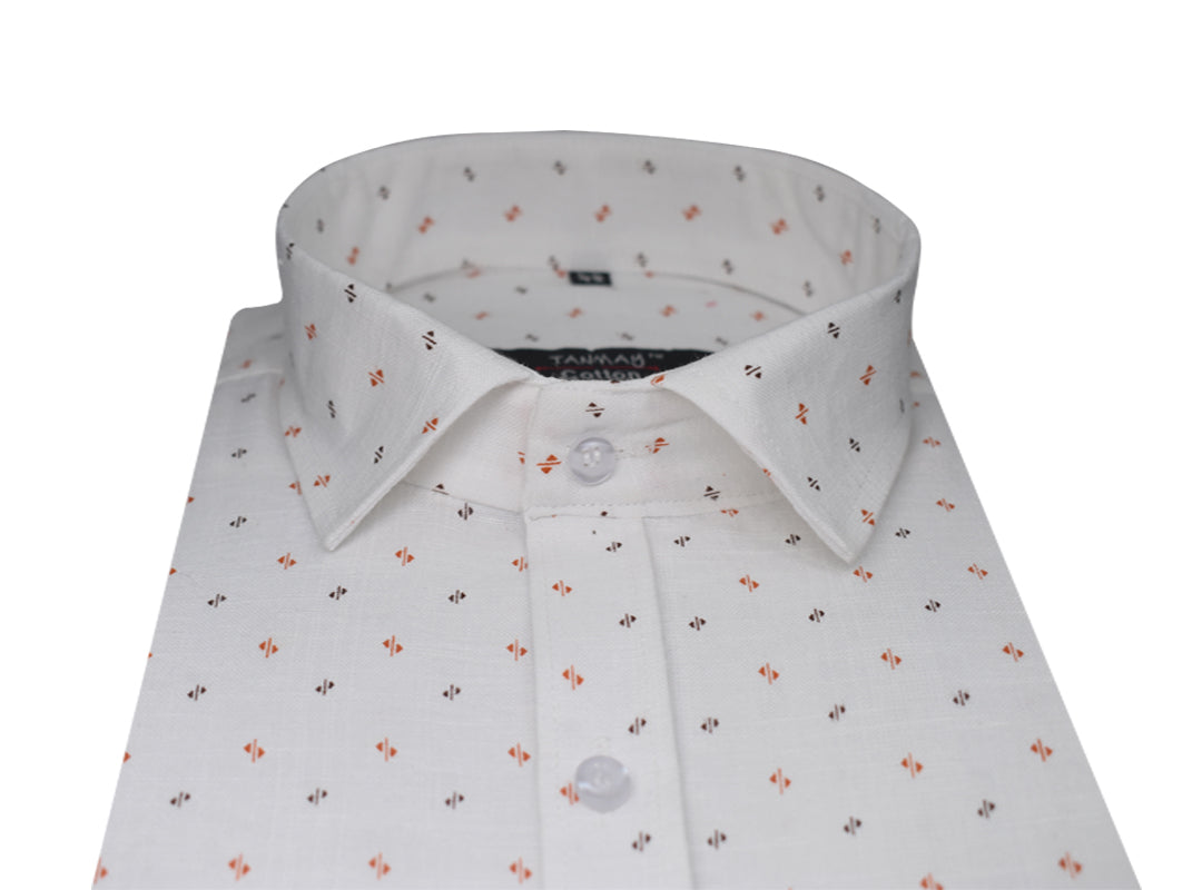 White Orange Triangle Printed Cotton Shirt For Men's