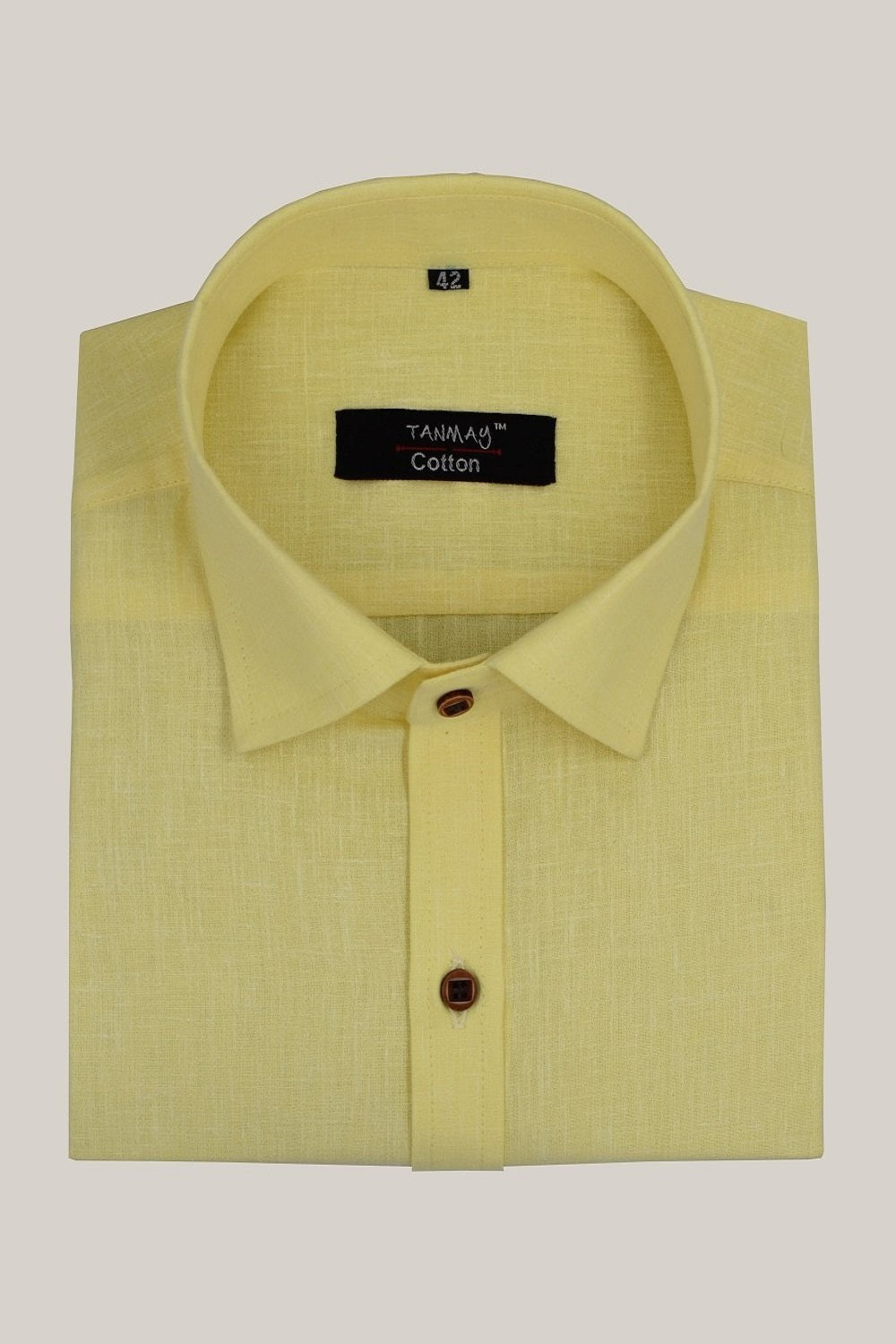 Cotton Tanmay Light Yellow Color Linen Fill Formal Cotton Shirt For Men's