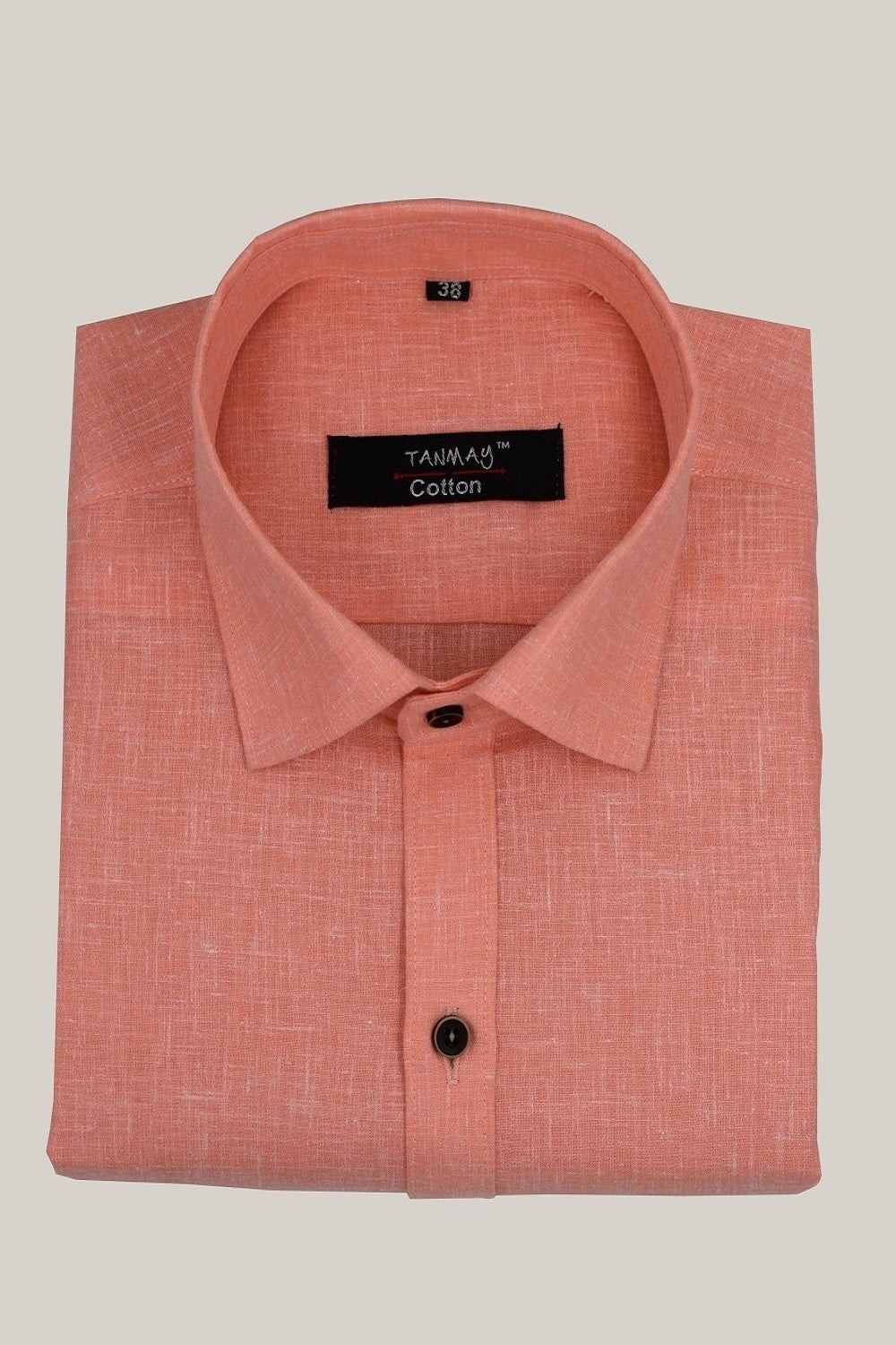 Cotton Tanmay Orange Color Linen Fill Formal Cotton Shirt For Men's