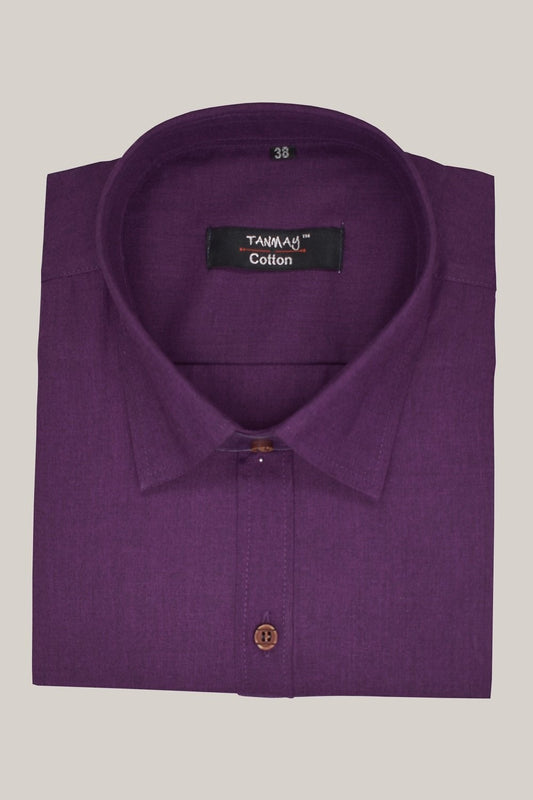 Cotton Tanmay Satin Dark Purple Color Full Sleeves Formal Shirt for Men's