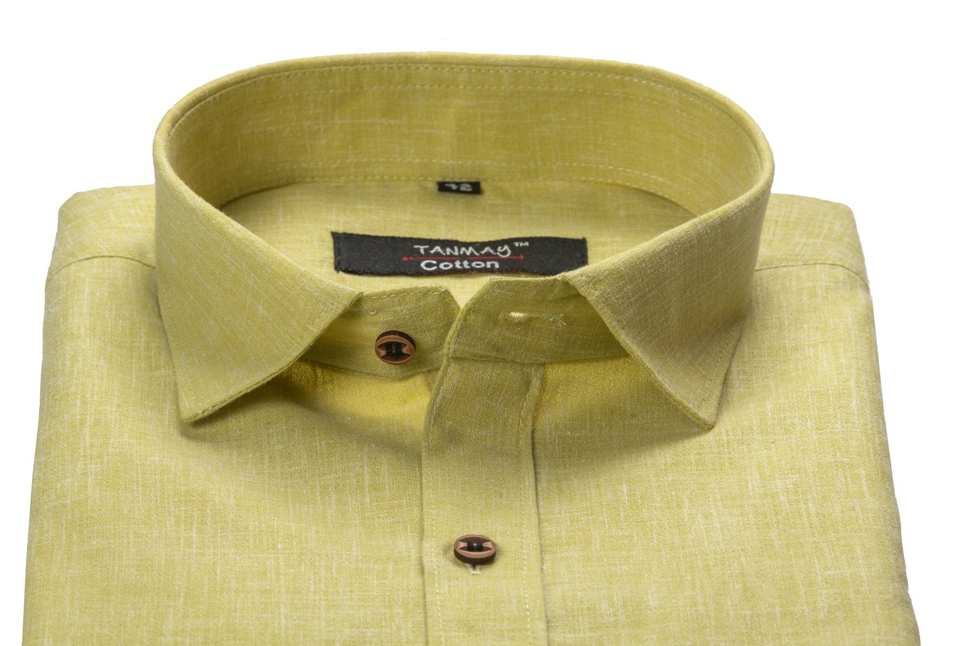 Cotton Tanmay Dark Yellow Color Linen Fill Formal Cotton Shirt For Men's