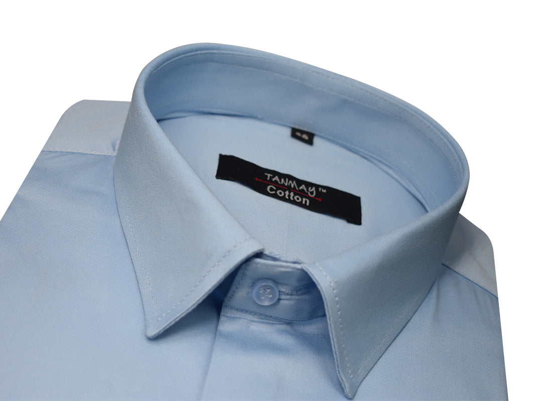 Sky Blue Color Lycra Cotton Shirt For Men's