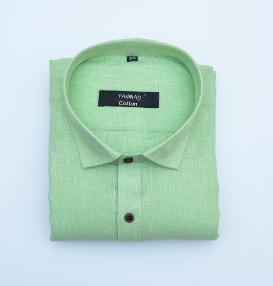 Cotton Tanmay Light Green Color Linen Fill Formal Cotton Shirt For Men's