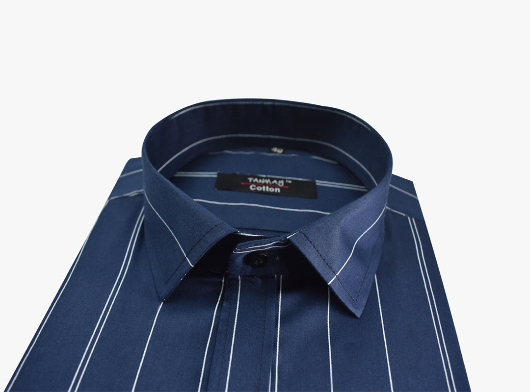 Navy Blue Color 100% Lining Cotton Shirt For Men's