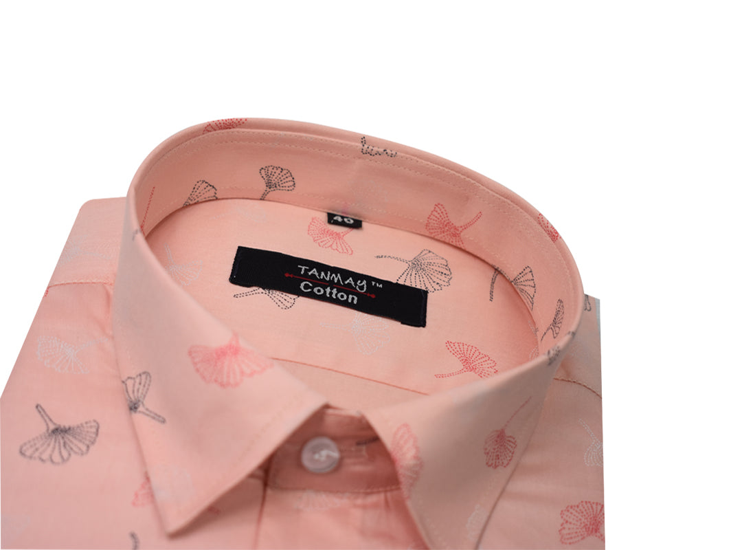 Apricot Orange Color Printed Shirt For Men's
