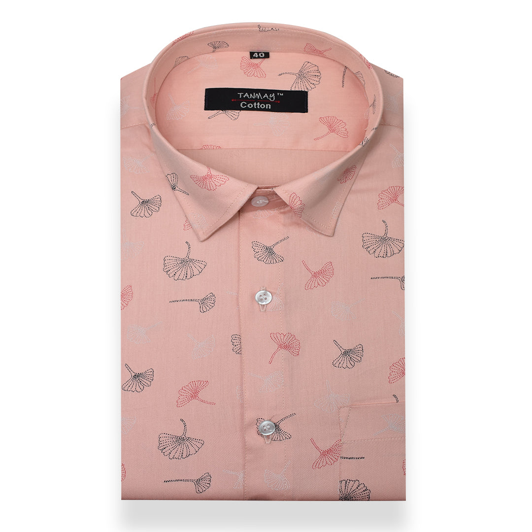 Apricot Orange Color Printed Shirt For Men's