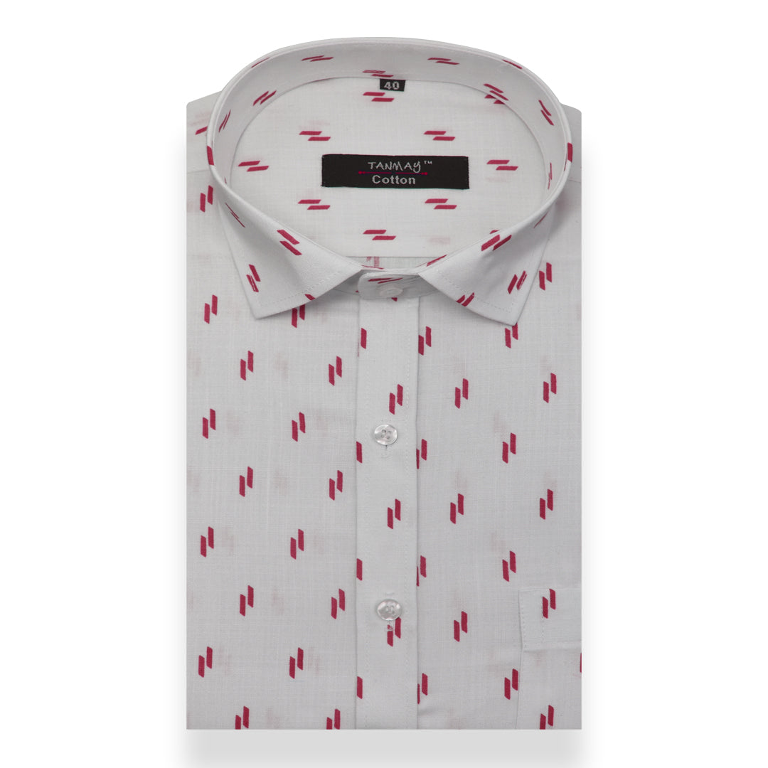 White Pink Double Rectangle Printed Cotton Shirt For Men's