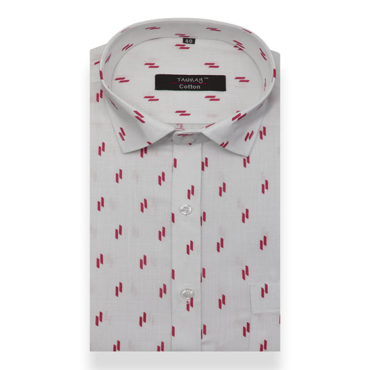 White Pink Double Rectangle Printed Cotton Shirt For Men's