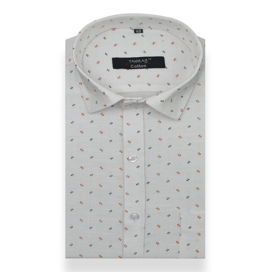 White Orange Triangle Printed Cotton Shirt For Men's