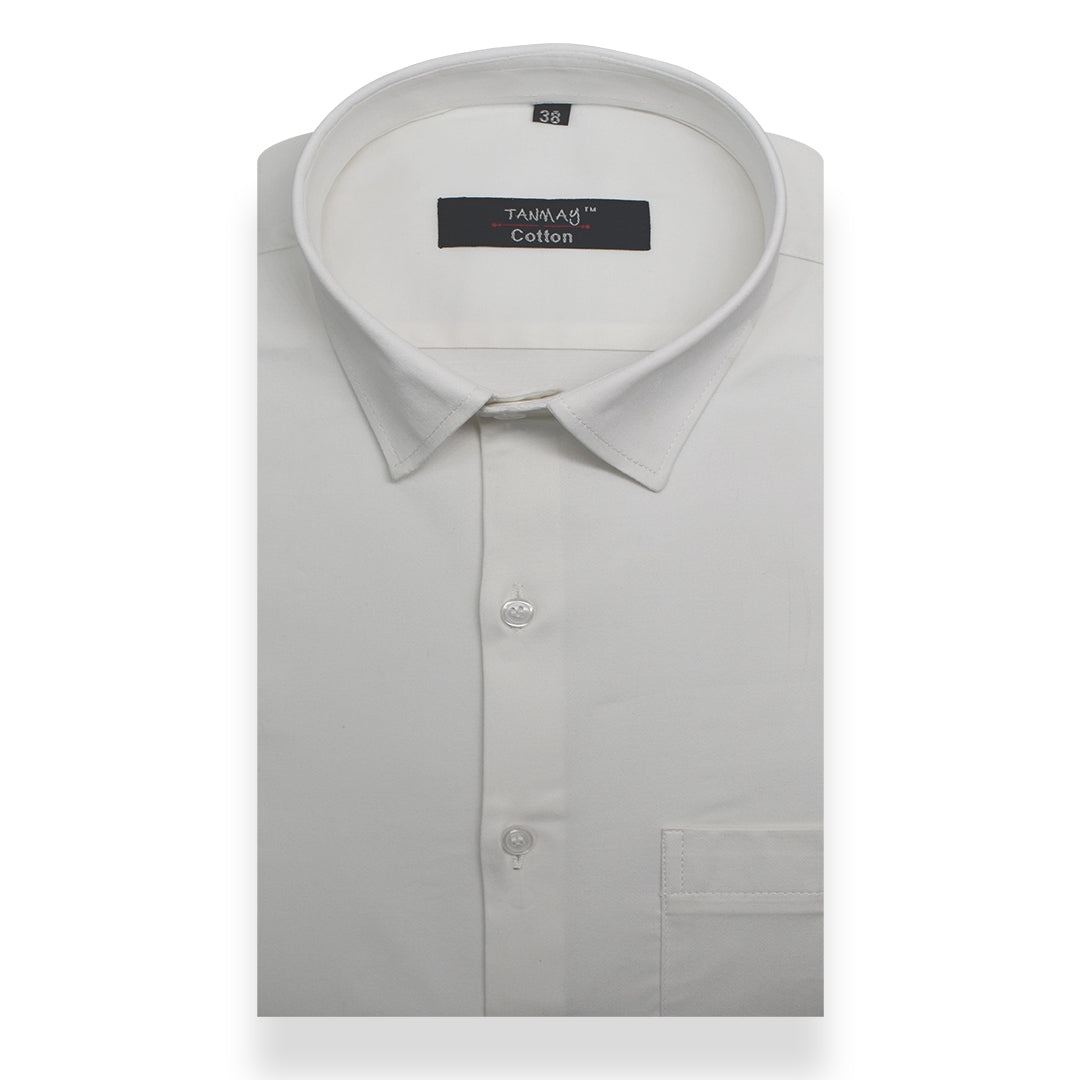 White Color Lycra Cotton Shirt For Men's