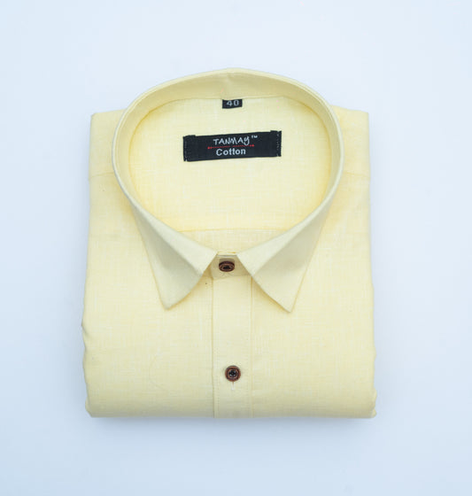 Cotton Tanmay Light Yellow Color Linen Fill Formal Cotton Shirt For Men's